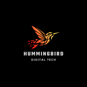 Orange Black Hummingbird Tech, Digital Bird Logo Template